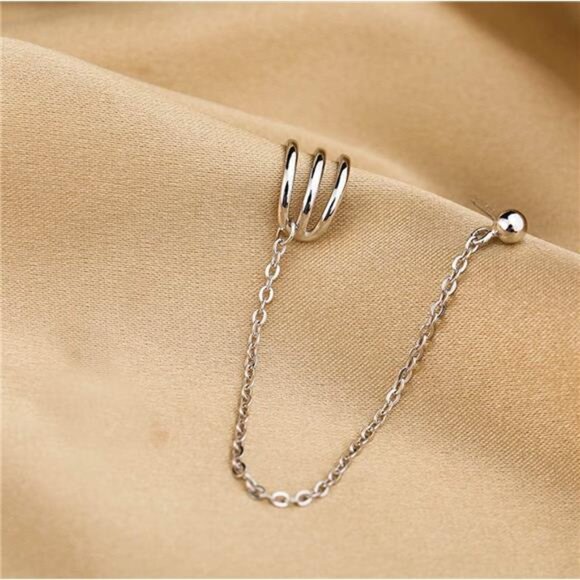 925 Sterling Silver Cuff Earrings Chain for Women Crawler Earrings Studs - Picture 4 of 7